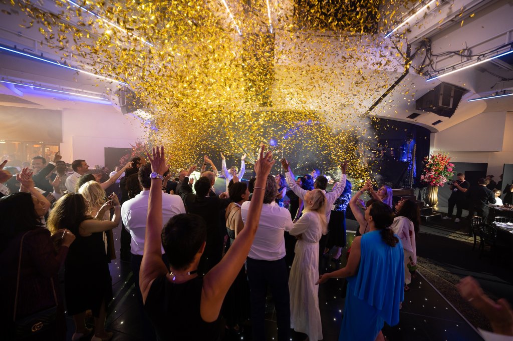 People celebrating with confetti.
