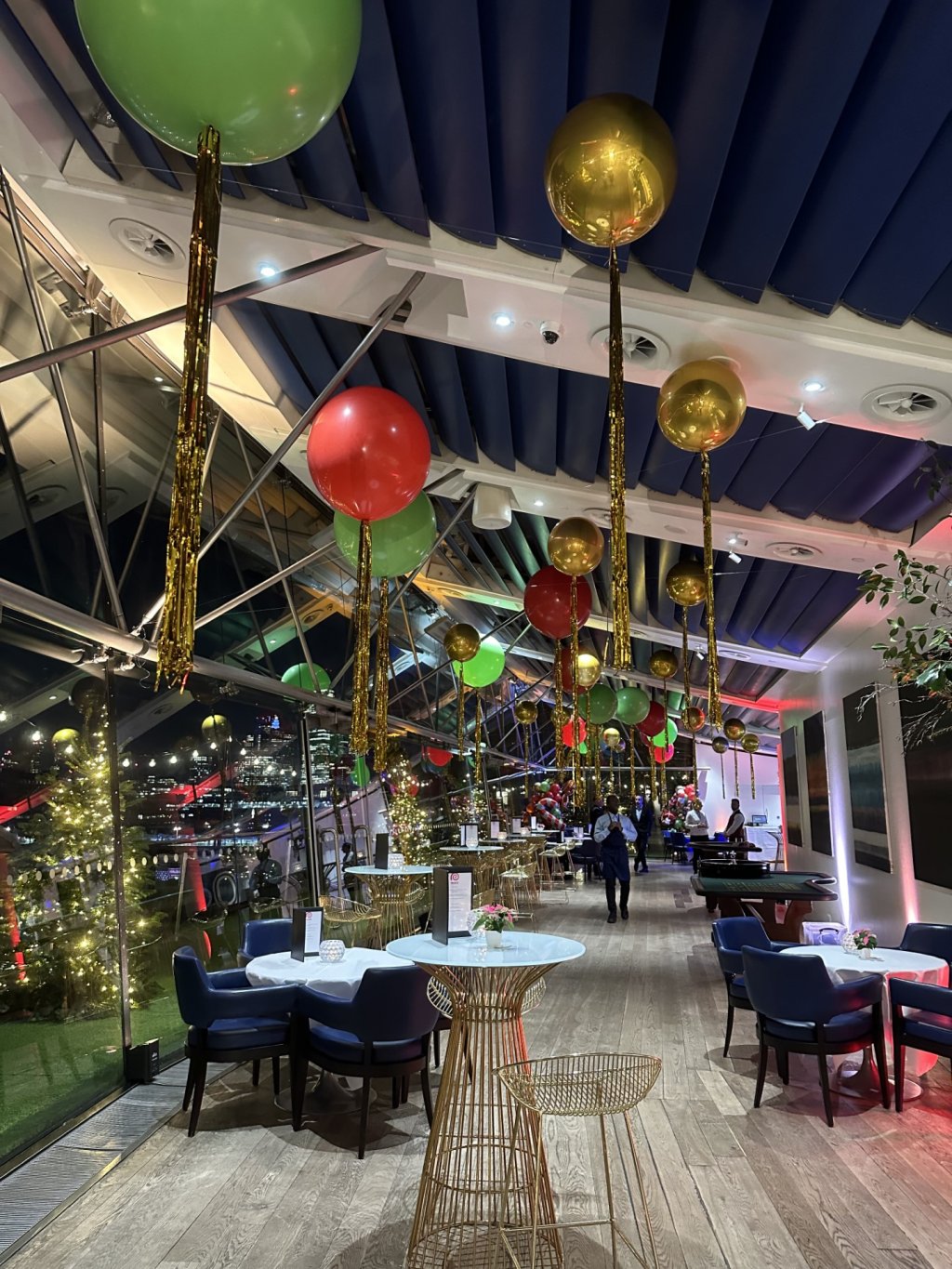 Balloons from the ceiling.